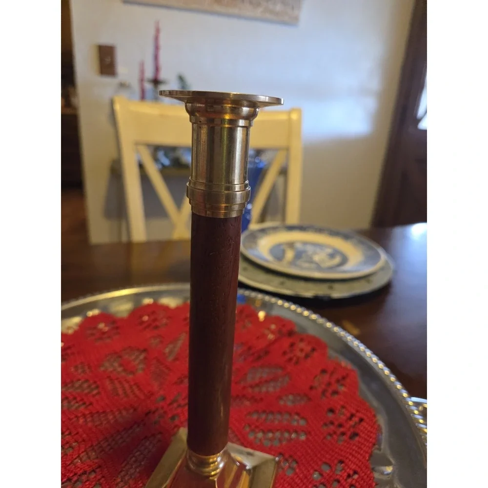 vintage brass and wood candlestick